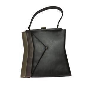 1950s Vintage Handbag Brown Leather Rectangle Handbag Purse